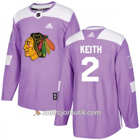 Män Ishockey Chicago Blackhawks Tröja Duncan Keith 2 Adidas 2017-2018 Lila Fights Cancer Practice Authentic